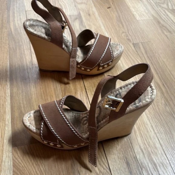 Sam Edelman Brown Wedge Sandals sz 8.5 - Picture 1 of 5